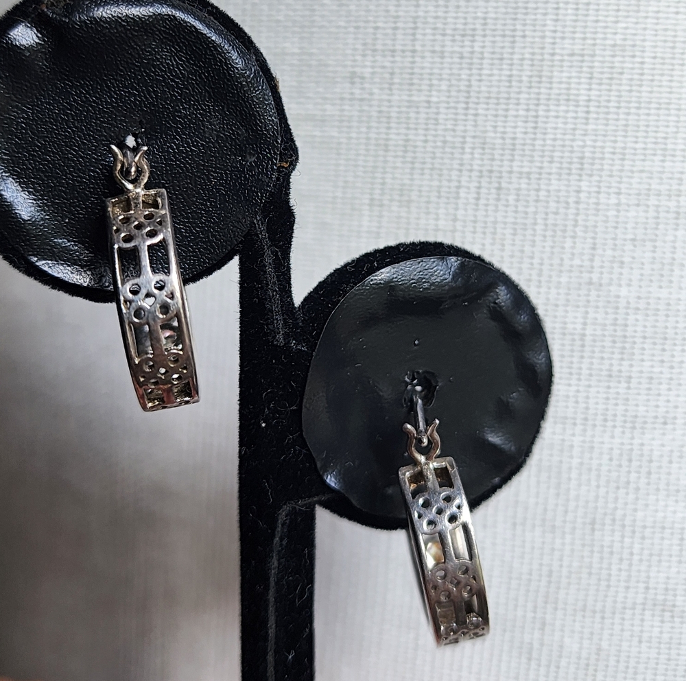 Sterling Silver 4mm Cubic Zirconia CZ Hoop Earrings - Picture 4 of 7